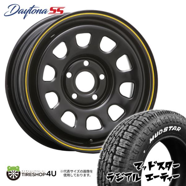 4本セット DAYTONA SS 15x6.0J 5/108 +30 BLACK (yellow line) MUDSTAR RADIAL A/T 195/65