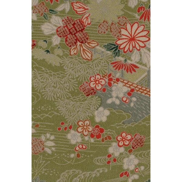 正絹ちりめん生地 古布再生柄 御所解に几帳 31cm×50cm 縮緬細工に最適