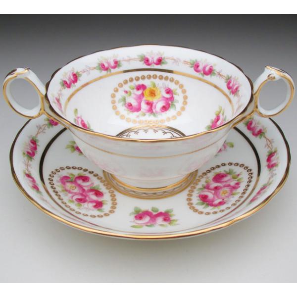 英国コウルドン アンティーク藍色薔薇紋200mlスープボウル1905-1930製