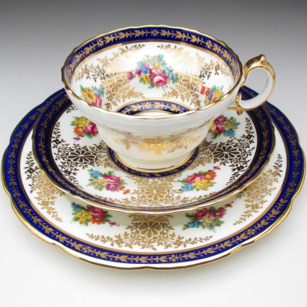 コウルドン 藍縁金彩花絵 トリオ カップ＆ソーサー＆プレート