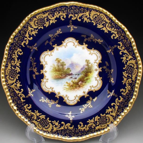 コールポート コバルト金盛り古城風景絵 プレート 23cm アンティーク  