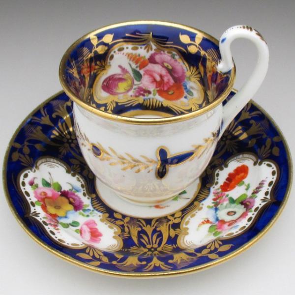 薔薇と金彩のコールポート＊カップ&ソーサーとミルクジャグ(クリーマー )難あり WEDGWOOD コールポート藍地金彩花束絵 カップ＆ソーサー