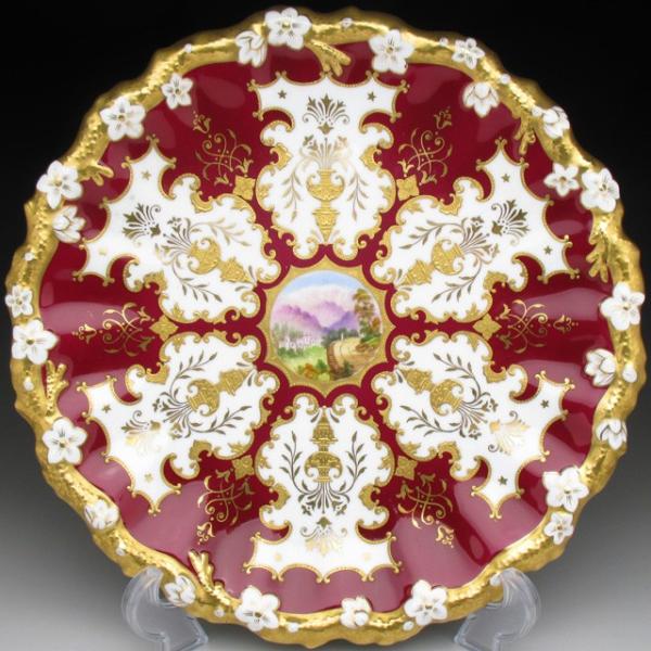 WEDGWOOD コールポート レッド地金盛り風景絵 プレート 24cm