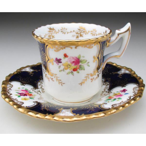コールポート 藍地金彩花束絵 カップ＆ソーサー アンティーク 1891年