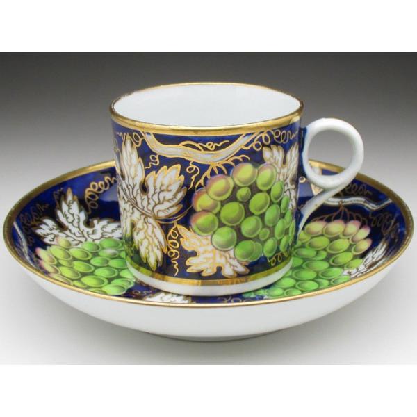 ニューホール 藍地金彩葡萄絵 カップ＆ソーサー アンティーク 18世紀末 