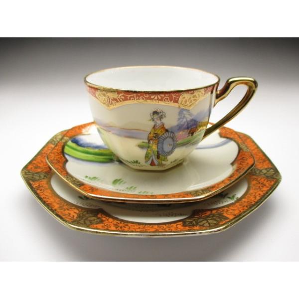 オールドノリタケ スワンレイク 湖畔 白鳥佇立図 キャビネットカップ