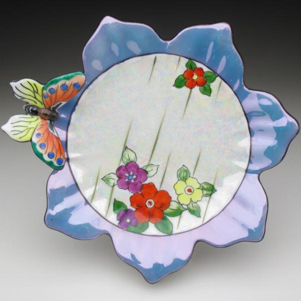 オールドノリタケ ブルー地花絵 蝶フィギュア付 ボウル ノリタケ オールドノリタケ ブルー地花絵 蝶フィギュア付 ボウル