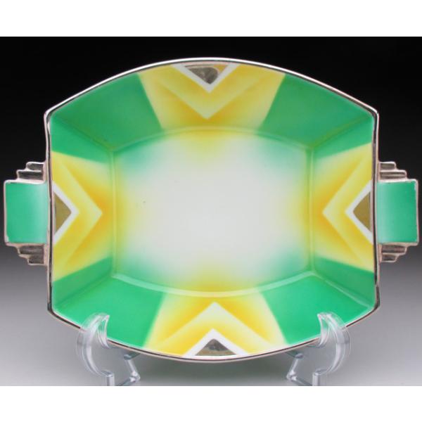 オールドノリタケ グリーン地銀彩ジオメトリック スクエアボウル ノリタケ オールドノリタケ グリーン地銀彩ジオメトリック スクエア