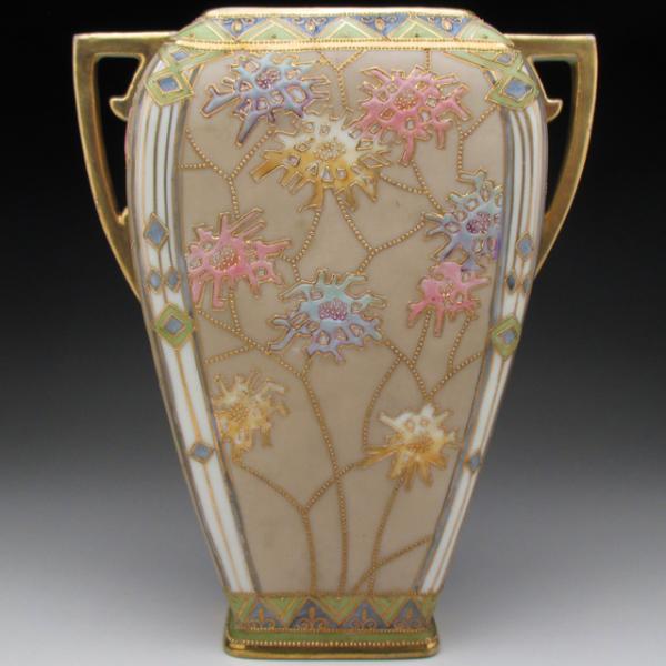オールドノリタケ 茶色地金エナメル盛り花文 花瓶 ノリタケ オールドノリタケ 茶色地金エナメル盛り花文 花瓶