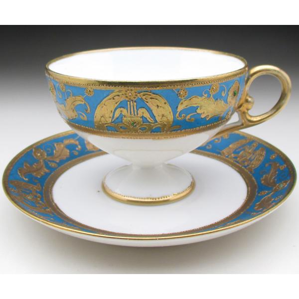 ノリタケ オールドノリタケ ブルー地金盛りジュール花唐草文