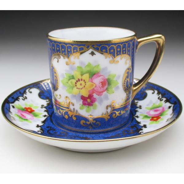 ノリタケ オールドノリタケ 金彩ブルー地花絵 カップ＆ソーサー (a