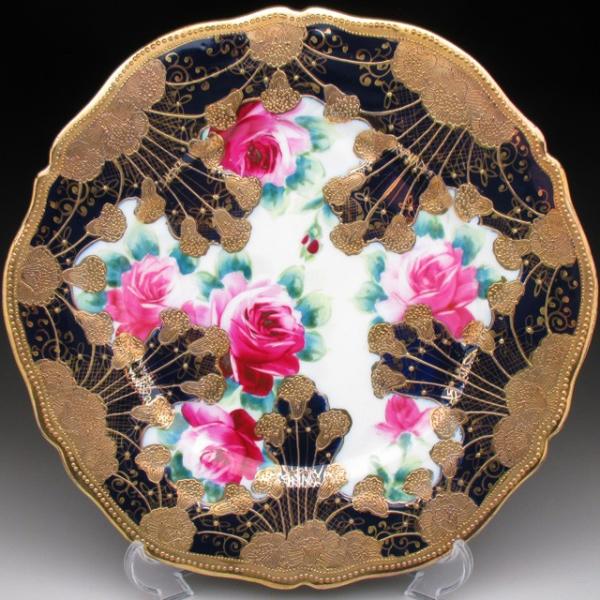 ノリタケ オールドノリタケ コバルト金盛り薔薇絵 プレート 22cm 