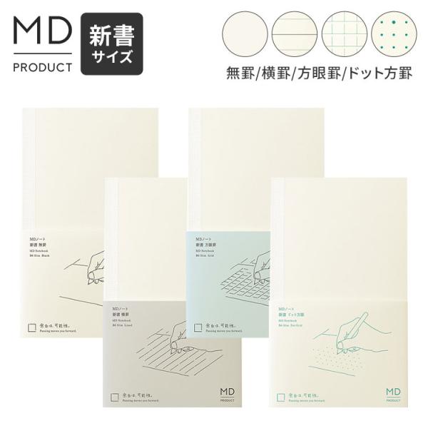 MDノート 新書 ノート ミニ 無地 罫線 横罫 方眼罫 ドット方眼 midori ミドリ 日本製 MDプロダクト 15380006 文具