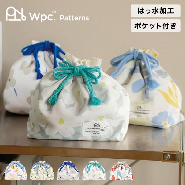 wpc お弁当袋 保冷 巾着 おしゃれ 花柄 北欧 保冷剤 ポケット付き 撥水 ランチ巾着 かわいい 巾着袋 ランチバッグ