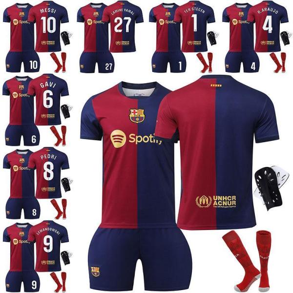 サッカーウェア 2425バルササッカーウェア 9番レバン 8番ペドロ 6番ガビ 10番メッシ 1番シュテガン ホームユニフォームセット 大人 子供 半袖 セット
