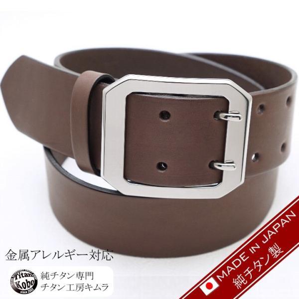 チタン バックル ベルト ベルト幅45mm TYPE-A2 ダークブラウン色本革 