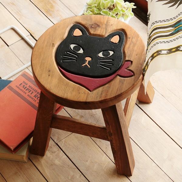 木製 椅子 チェア キッズ 子供部屋 インテリア 玄関 イス いす 秋 冬 夏 春 エスニック アジアン ネイティブ ラウンドスツール スカーフネコ クロ チチカカ Paypayモール店 通販 Paypayモール
