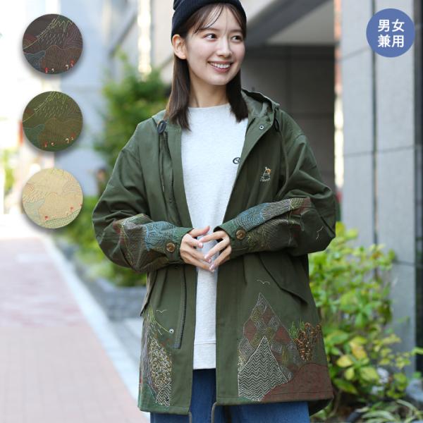 TITICACA モッズコート 2WAY ブラウン go slow caravan ライトキャンバスパネル刺繍モッズコート【WEB