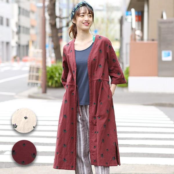 STRUM★ストレッチ チェック ロングカーディガン ガウンコート シャツ 赤S チチカカ ロングガウン レディース 春 夏 ガウン ワンピース