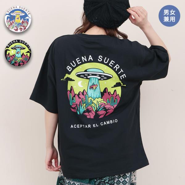 ブエナスエルテ プリントTシャツ ／カットソー ティーシャツ バックプリント UFO ディアブロ 男女兼用 ユニセックス 半袖 クルーネック