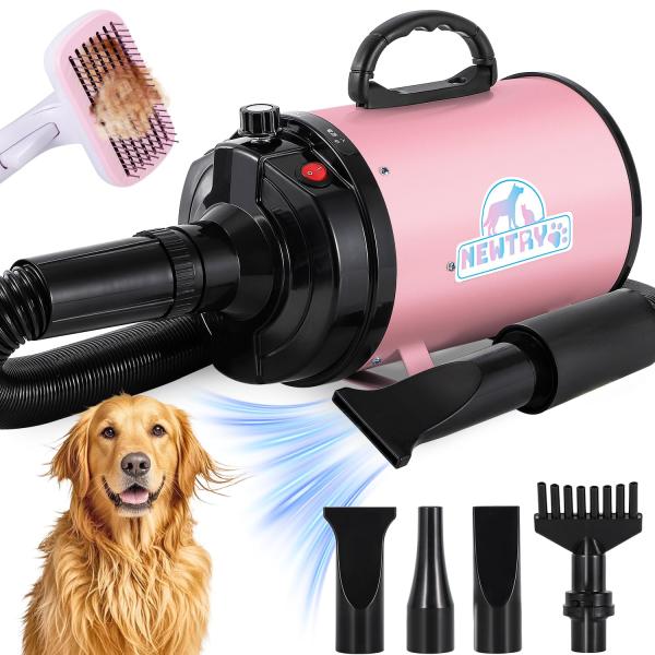 【商品名】　NEWTRY ペットドライヤー ペットヘアードライヤー PSE取得商品 ブロワー 無段階速度制御 送風機 3つのノズル付き 風速、温度調整可 【商品説明】　・??厚手の金属外殻と消音内筒??：ペットを驚かせないように、騒音低減、...