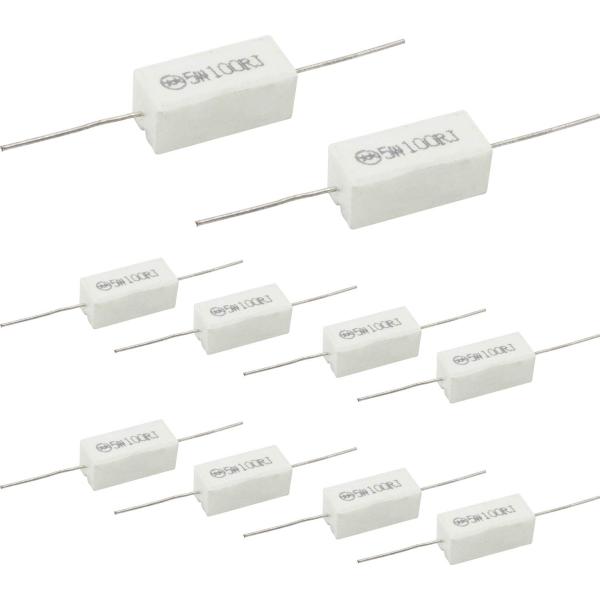 【商品名】　オーディオファン セメント抵抗 5W 100Ω 許容±5% 10個セット 【商品説明】　・●材質 セラミックス、セメント・●製品サイズ 約 22mm x 9.8mm x 9mm ●線径 約 0.7mm ●重量 約 4.2g （1...