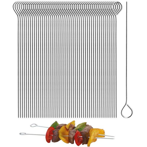 【商品名】　15cm インチのステンレス鋼の串焼きShishKebob、カクテルスティック、再利用可能なミートロールスチールピン50個 【商品説明】　・??ループハンドルは回しやすく、丸みを帯びたエッジで簡単に取り外すことができます。・??...