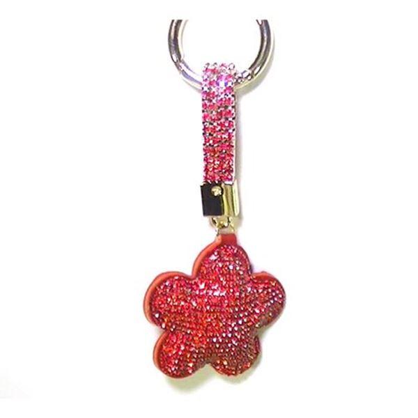 キーホルダー キーリング  １６５０円→特価 キラキラ 花 チャーム レッド 0328-04
