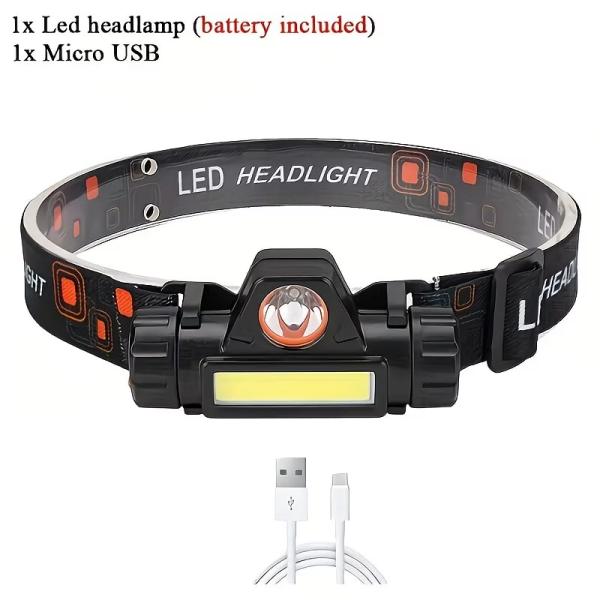 USB充電式 LEDヘッドランプ 1個/2個セット IP44防水 高輝度 アウトドアキャンプ・非常用