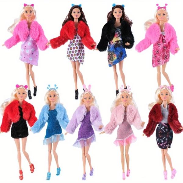 30cm プリンセス 高貴なドール服 ピンク ファッションコート＋レースボトムドレス＋ヘッドウェア＋靴アクセサリー 女の子向けギフト(人形除く)