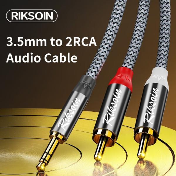 3.5mm オスから2RCAオーディオケーブル、オーディオスプリッターケーブル ナイロン編み延長ケーブル、携帯電話、デスクトップPC