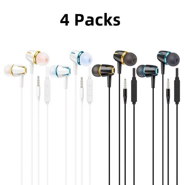4個セット 有線ヘッドホン マイク付き ノイズキャンセリング インイヤー 強力な低音 高音質 3.5mmジャック対応 パソコン ゲーム ライブ配信