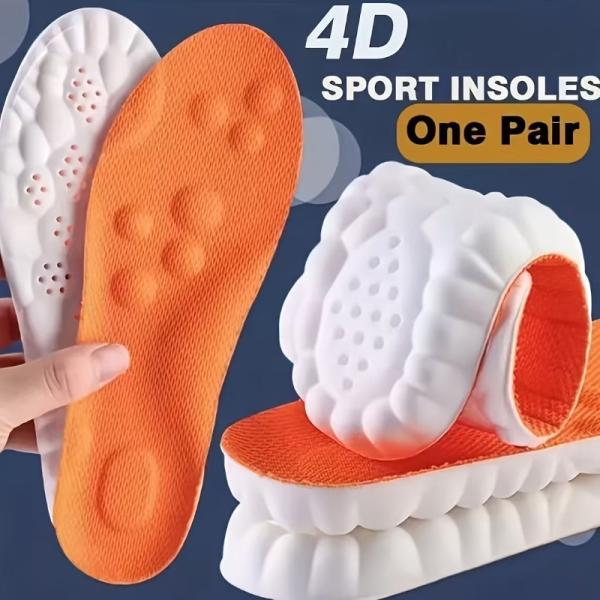 4Dスポーツインソール 1足 ソフトな高弾性シューズパッド アーチサポート付き 通気性・消臭・衝撃吸収クッション ランニング/トレーニング/普段使い用