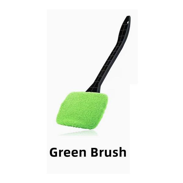フロントガラスクリーニングブラシキット グリーン ロングハンドル 車内ガラスワイパー プラスチック製