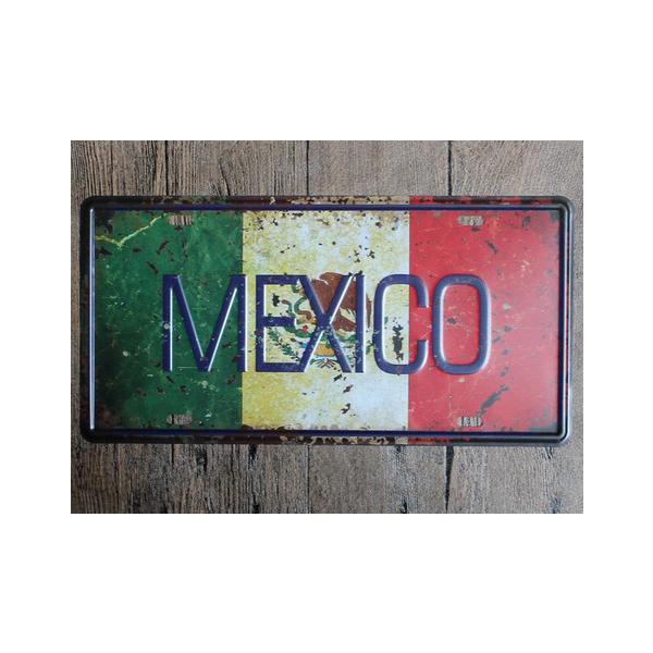 レトロ ナンバー プレート ブリキ絵の装飾 ダメージ レトロ看板 ブリキ看板 MEXICO