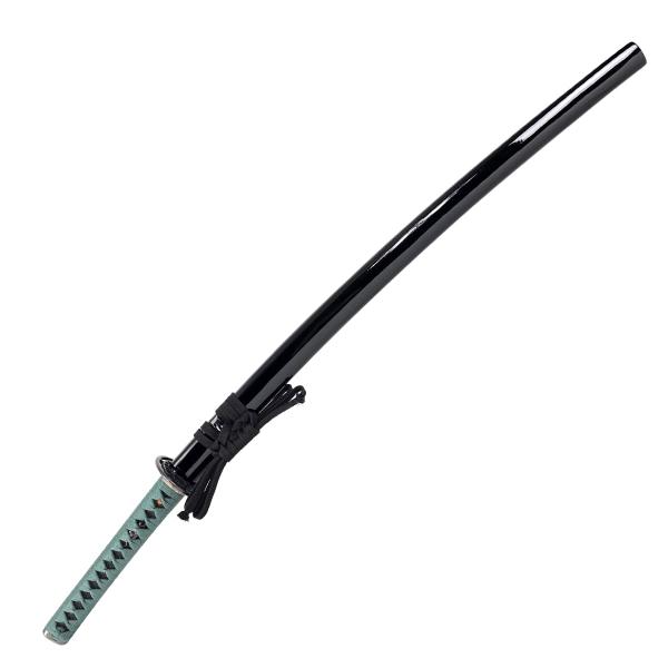 職人が厳選した拵えで製造した一点物刀剣（居合刀）源清磨 無銘 大刀  クリーニングクロス・刀袋セット■ 仕様縁頭：水鳥図鍔：車輪に菊透図鍔柄巻：黒染本鮫皮、鉄紺純綿捻巻目貫：鳥図刀身： 源清磨写し 二重刃文 樋入鞘：木製長さ：全長約106c...