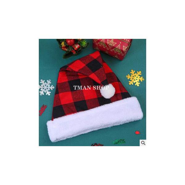 サンタ帽 仮装 子供 クリスマス コスプレ 帽子 キッズ サンタ ハット 小物 ぼうし チェック柄 レッド ブラック ボア ファー帽 可愛い パーティー サンタハット
