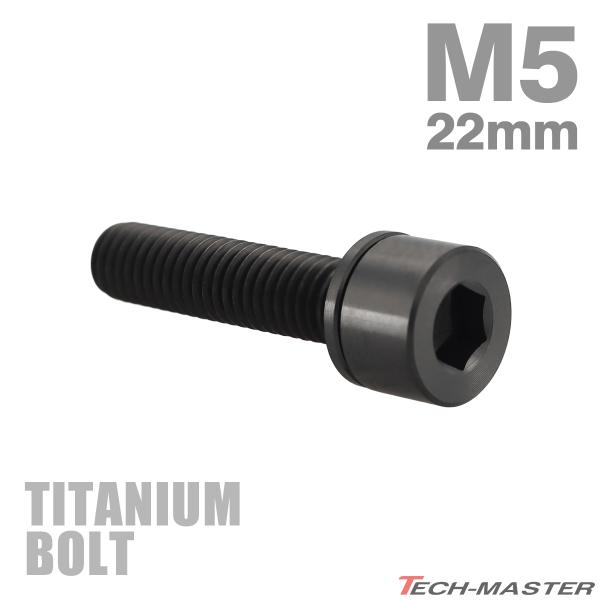 チタンボルト M5×22mm P0.8 ワッシャー組込 六角穴付き ストレートキャップボルト ブラック 1個 JA2680
