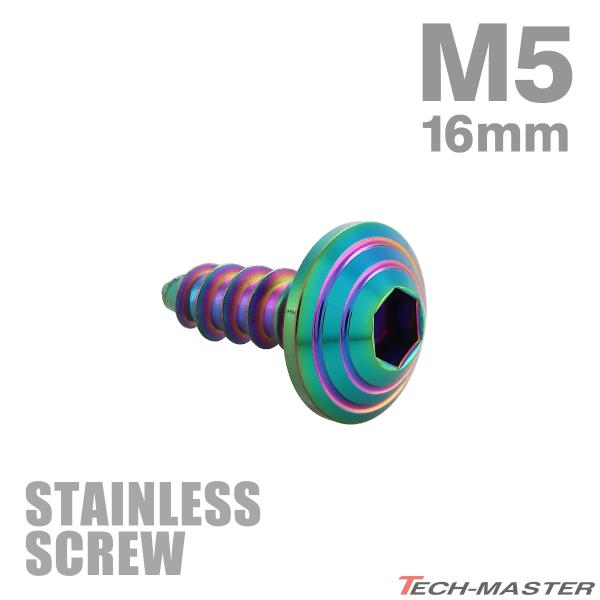 ステンレスネジ M5×16mm タッピングビス 六角穴 シェルヘッド レインボーグリーン 1個 TC0198