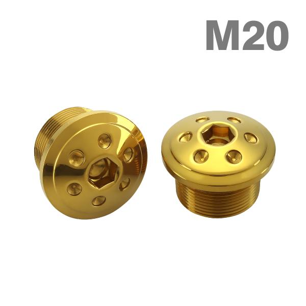フロントフォーク トップ キャップ ボルト M20×10mm 左右セット ステンレス製 ゴールドカラー TH0105
