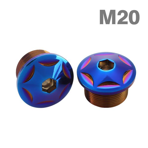 フロントフォーク トップ キャップ ボルト M20×10mm 左右セット ステンレス製 焼きチタンカラー TH0109