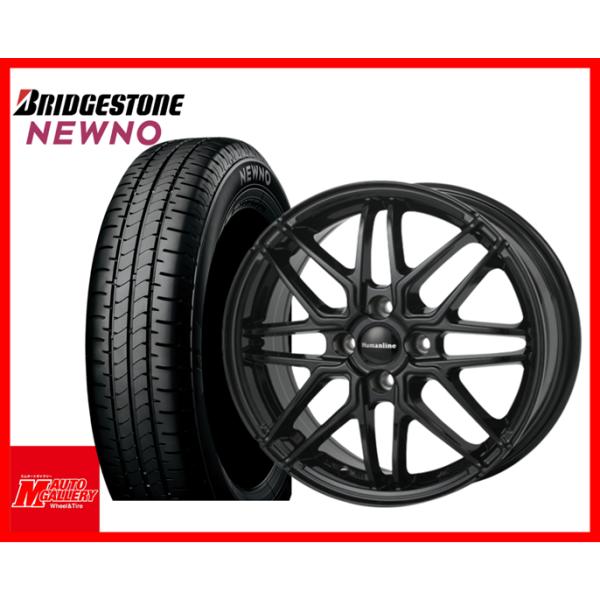 加須大桑店 新品 サマータイヤホイールセット1台分 ヒューマンラインHRM 14x4.5J+45 4H100 BK BS ニューノ 155/65R14 75H