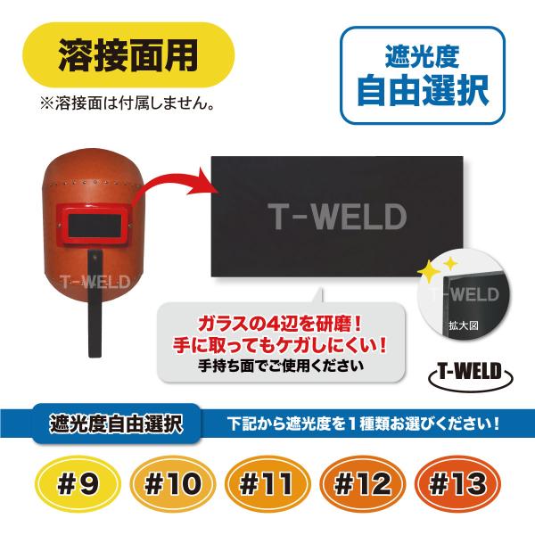溶接面用 遮光ガラス■入数：3枚セット■下記よりお好きな遮光度を1種類お選びください。　#9 / #10 / #11 / #12 / #13■商品サイズ：105×50×厚み3mm■遮光時：緑色■PRポイント：ガラスの4辺を研磨！手に取っても...