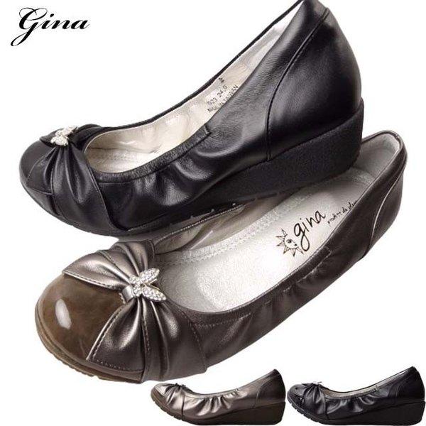 パンプス  靴 レディース gina 0923 ジーナ コンフォート ローヒール ウェッジソール 低ヒール 本革 レザー クッション ミセス 50代 60代 70代 主婦