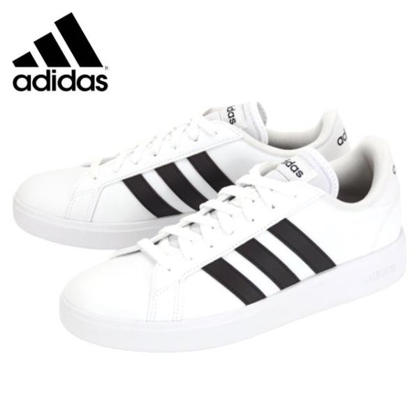 adidas GW9250 アディダス メンズ スニーカー GRANDCOURT BASE 2.0M ホワイト/ブラック レースアップ 靴紐 通勤 通学 旅行 普段履き シンプル エコ