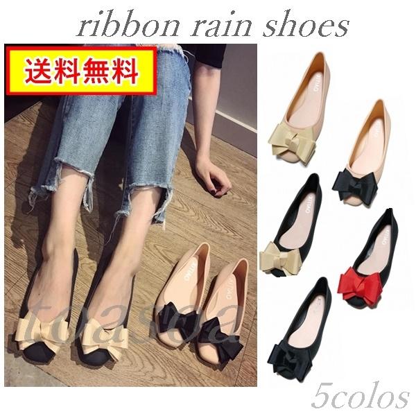 レインシューズ パンプス リボン フラット スリッポン ローファー レインブーツ ぺたんこ バレエ シューズ 042 26 10 Toasoa Yahoo 店 通販 Yahoo ショッピング