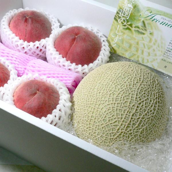 静岡産 マスクメロン 1玉 約1.5kg 白級＆山梨産 桃 大玉4個