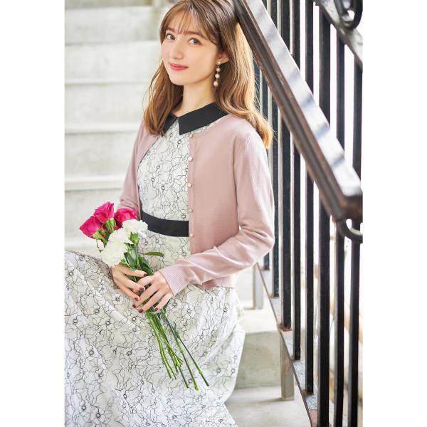 tocco closet フラワー釦シアバターカーディガン+襟付き配色 tocco closet フラワー釦シアバターカーディガン+襟付き配色