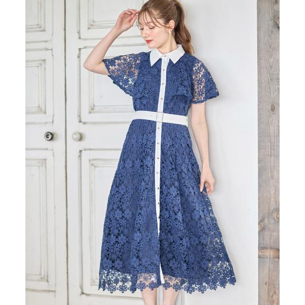 tocco closet ベルト付き配色ケープライクフラワーレースシャツ 