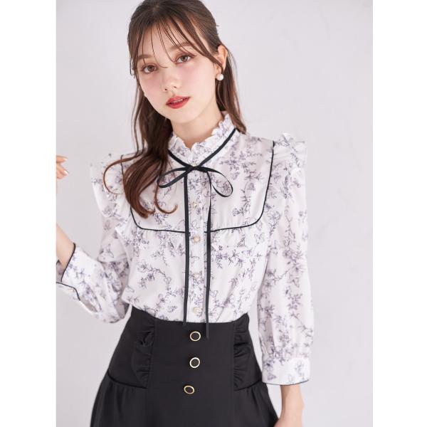 tocco closet パール釦リボン×フリル付き蝶々トワルドジュイ